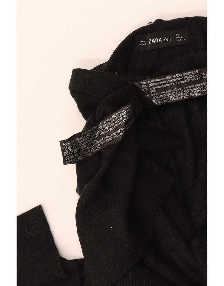 Zara Womens Turtle Neck Jumper Sweater UK 14 Large Black Modal