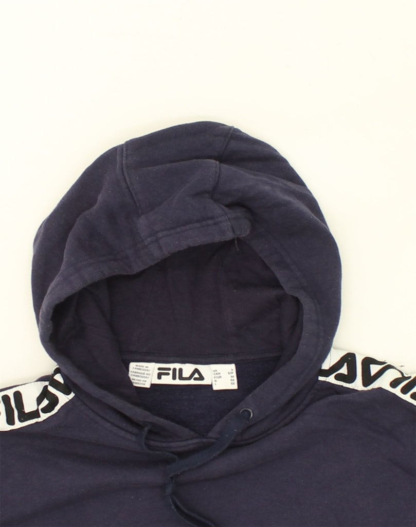 FILA Mens Graphic Hoodie Jumper Medium Navy Blue Cotton | Vintage Fila | Thrift | Second-Hand Fila | Used Clothing | Messina Hembry 