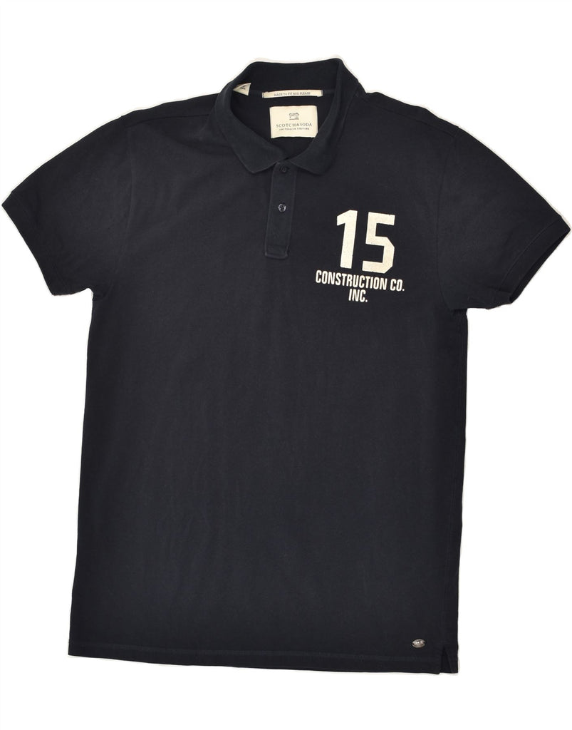 SCOTCH & SODA Mens Graphic Polo Shirt XL Navy Blue Cotton | Vintage Scotch & Soda | Thrift | Second-Hand Scotch & Soda | Used Clothing | Messina Hembry 