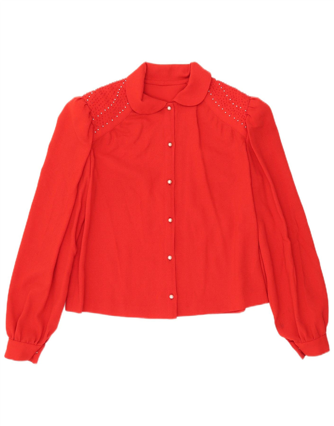 VINTAGE Womens Crop Shirt Blouse UK 12 Medium Red