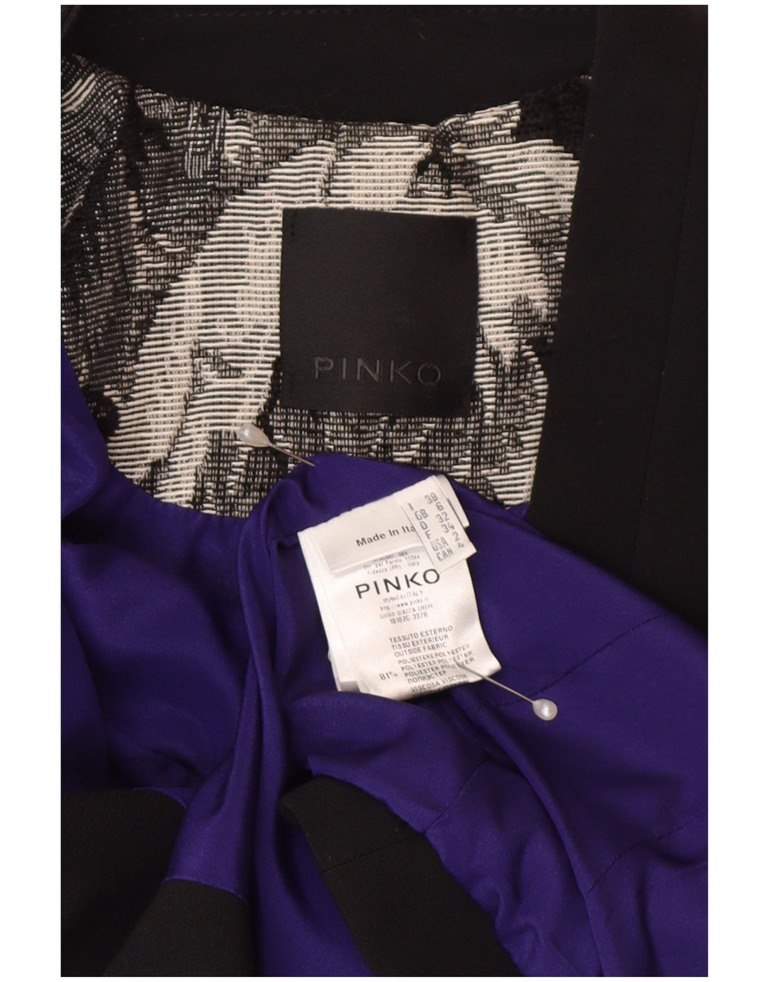 Pinko Womens Crop 1 Button Blazer Jacket UK 6 XS Black Floral Polyester