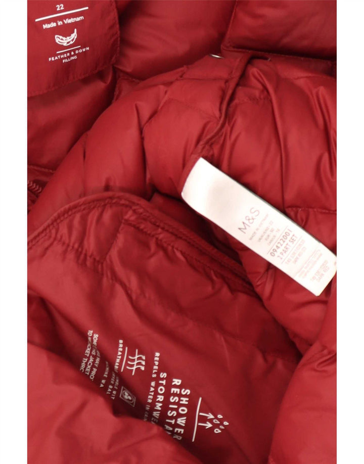Marks & Spencer Womens Hooded Padded Coat UK 22 3XL Red Polyamide