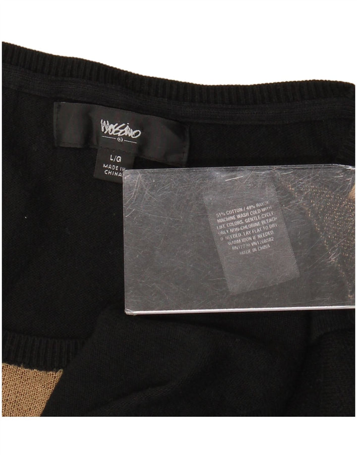 Mossimo Womens Long Sleeve Jumper Dress UK 14 Large Black Geometric Cotton