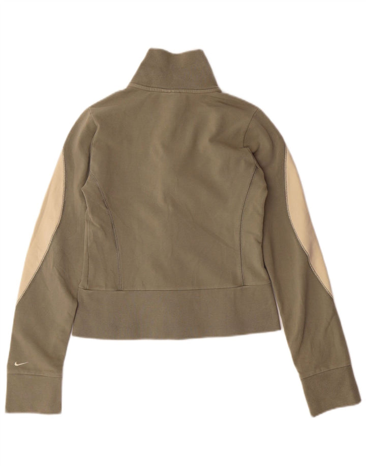 NIKE Womens Crop Tracksuit Top Jacket UK 8/10 Small Beige Colourblock