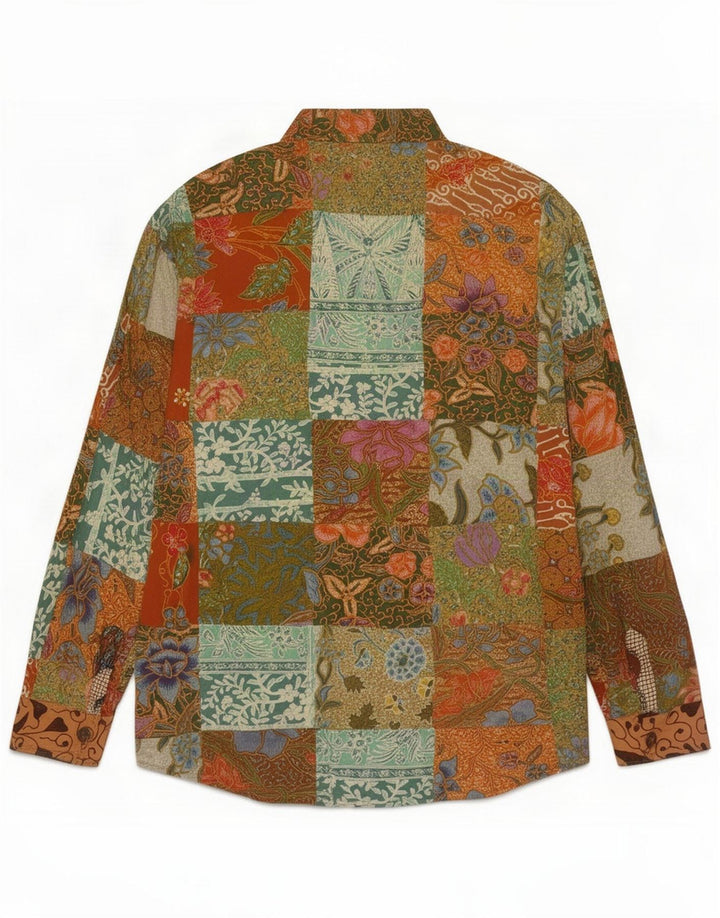 Vintage Mens Shirt Large Multicoloured Patchwork Cotton
