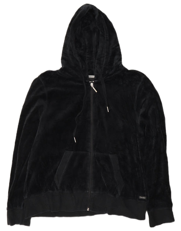 Calvin Klein Womens Velvet Zip Hoodie Sweater UK 18 XL Black Cotton
