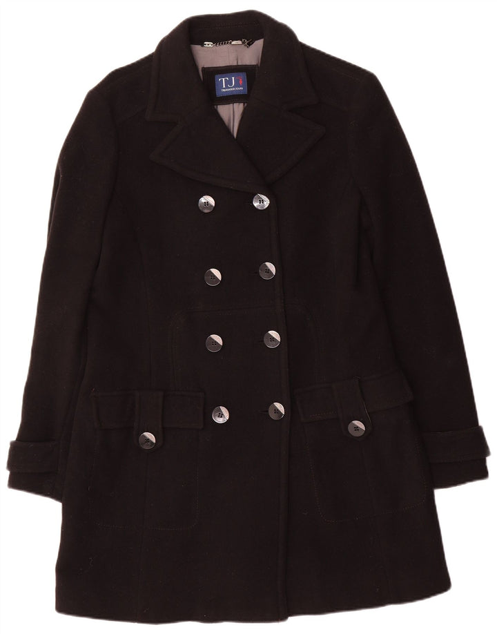 Trussardi Womens Double Breasted Coat IT 44 Medium Black Wool Classic