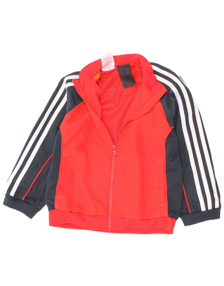 Adidas Boys Tracksuit Top Jacket 3-4 Years Red Colourblock Polyester