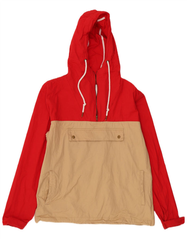 Flatbush Womens Hooded Anorak Jacket UK 16 Large Red Colourblock Cotton