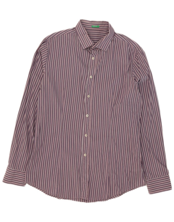 Benetton Mens Shirt XL Purple Striped Cotton