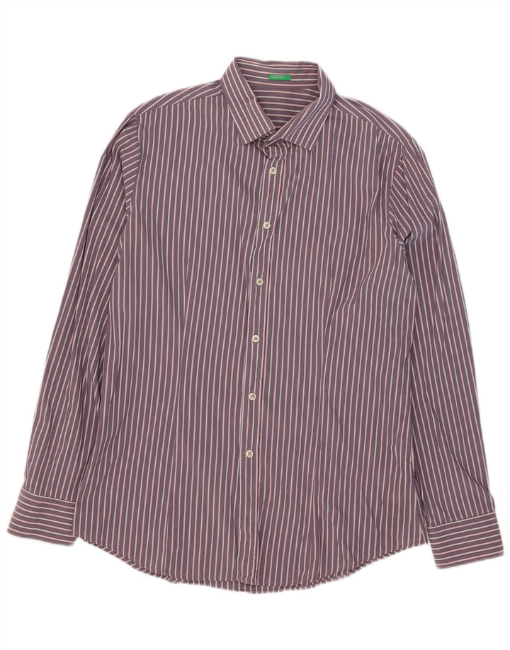 Benetton Mens Shirt XL Purple Striped Cotton
