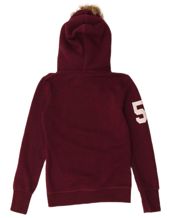Superdry Womens Graphic Zip Hoodie Sweater UK 6 XS Burgundy Cotton