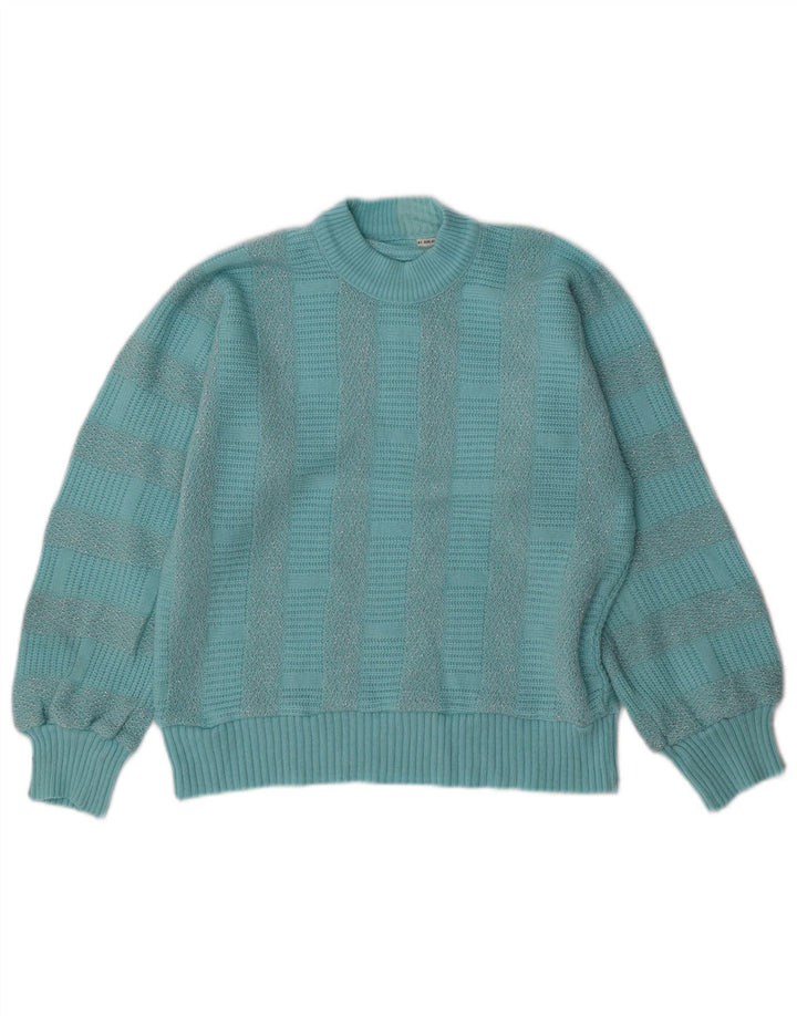 VINTAGE Womens Turtle Neck Jumper Sweater UK 14 Medium Blue Striped