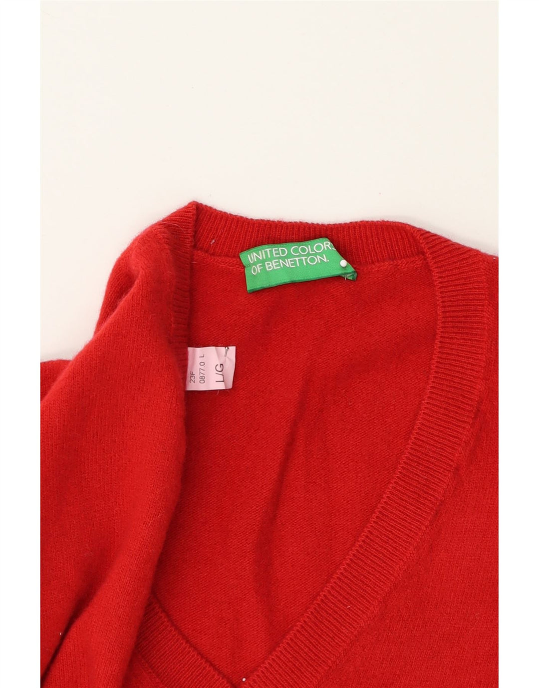 BENETTON Womens V-Neck Jumper Sweater UK 14 Large Red Vintage Benetton and Second-Hand Benetton from Messina Hembry 