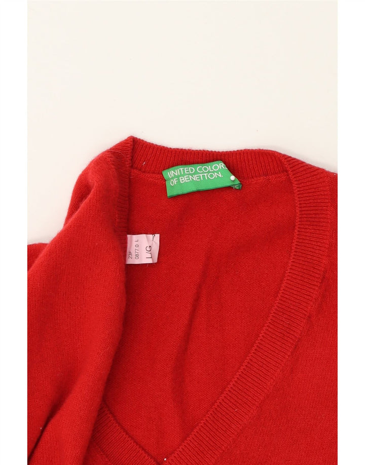 BENETTON Womens V-Neck Jumper Sweater UK 14 Large Red Vintage Benetton and Second-Hand Benetton from Messina Hembry 