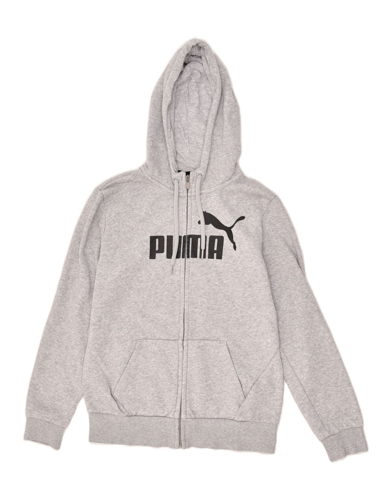 PUMA Womens Graphic Zip Hoodie Sweater UK 12 Medium Grey Cotton | Vintage Puma | Thrift | Second-Hand Puma | Used Clothing | Messina Hembry 