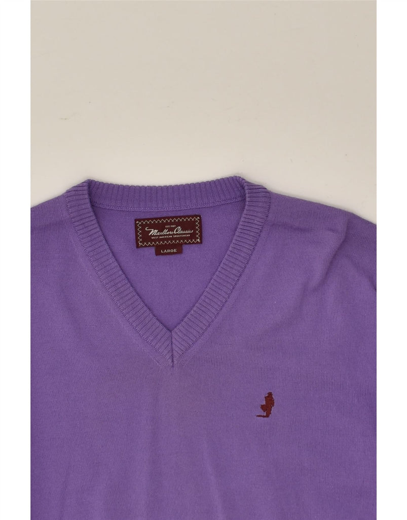 MARLBORO CLASSICS Womens V-Neck Jumper Sweater UK 14 Large Purple Wool | Vintage Marlboro Classics | Thrift | Second-Hand Marlboro Classics | Used Clothing | Messina Hembry 