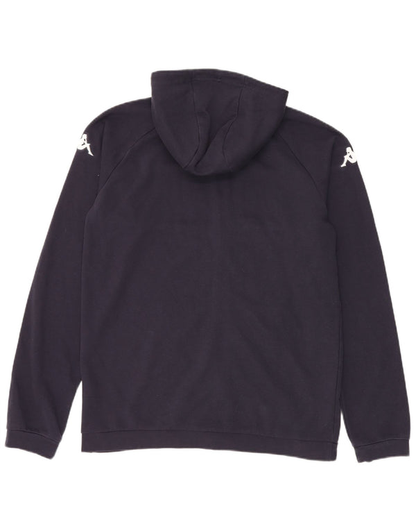KAPPA Mens Graphic Zip Hoodie Sweater Large Navy Blue Colourblock Cotton