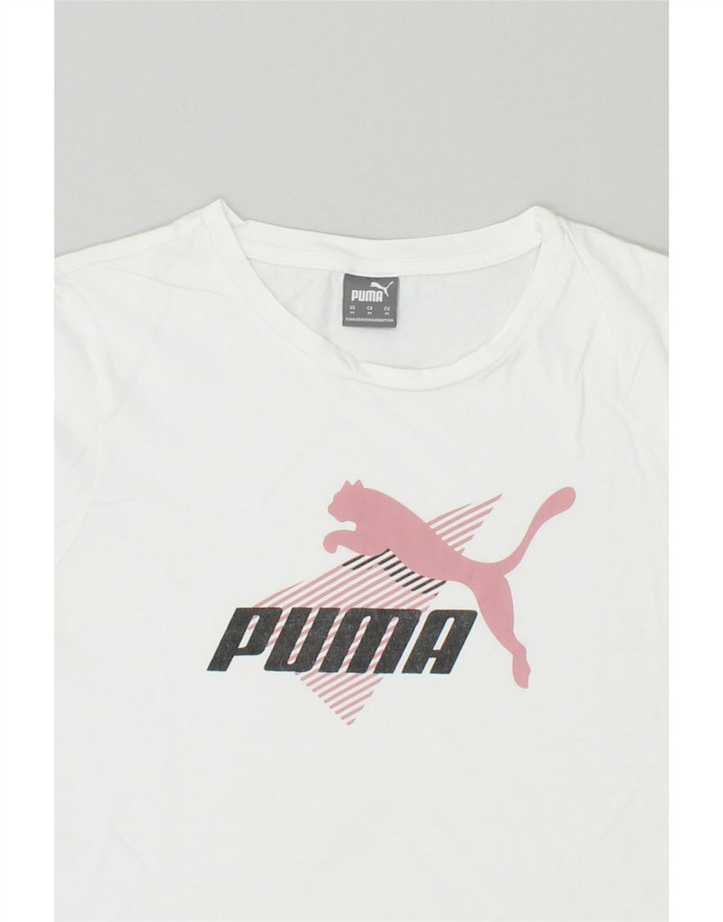 PUMA Womens Graphic T-Shirt Top UK 12 Medium White Cotton | Vintage Puma | Thrift | Second-Hand Puma | Used Clothing | Messina Hembry 