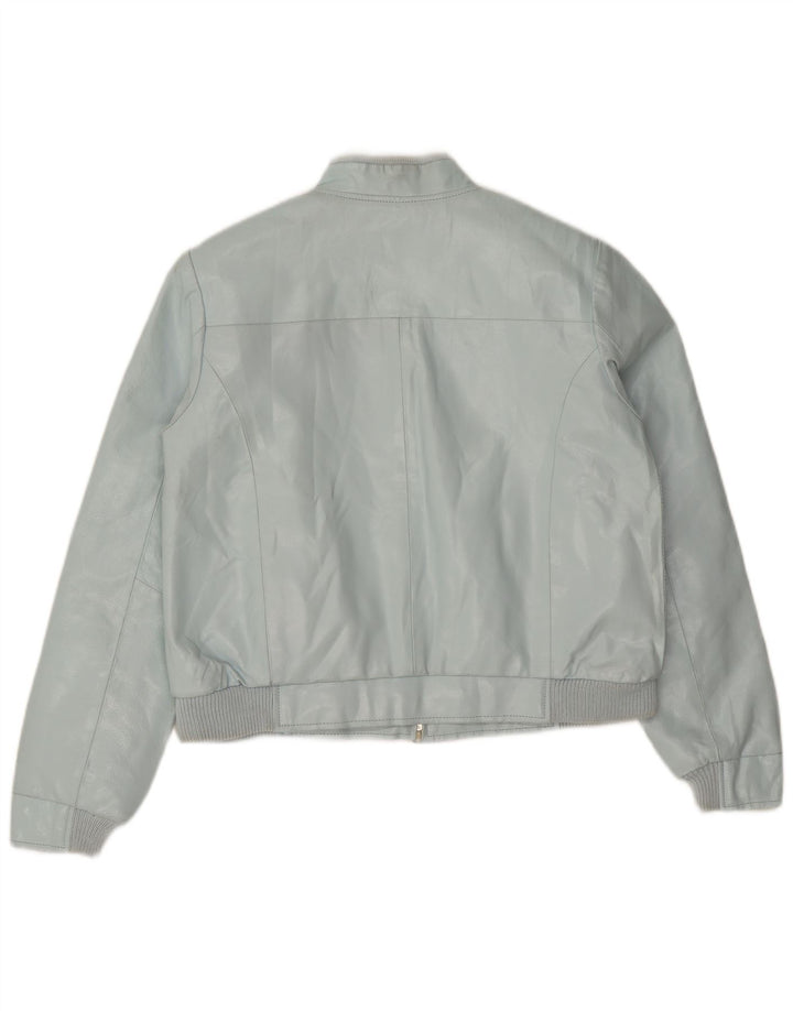 Vintage Womens Crop Faux Leather Bomber Jacket IT 44 Medium Blue