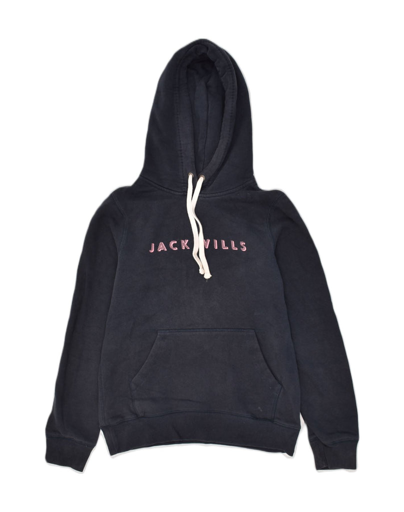 JACK WILLS Womens Graphic Hoodie Jumper UK 10 Small Navy Blue Cotton | Vintage Jack Wills | Thrift | Second-Hand Jack Wills | Used Clothing | Messina Hembry 