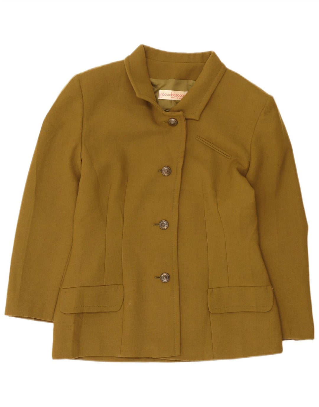 Roccobarocco Womens 4 Button Blazer Jacket IT 44 Medium Khaki Wool