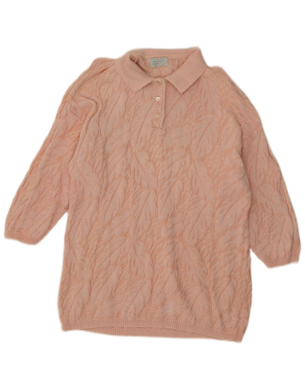 Benetton Womens Abstract Pattern Polo Neck Jumper Sweater IT 48 XL Pink