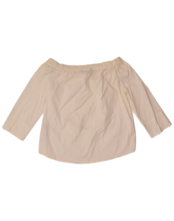 Zara Womens 3/4 Sleeve Crop Off Shoulder Top UK 10 Small White Cotton