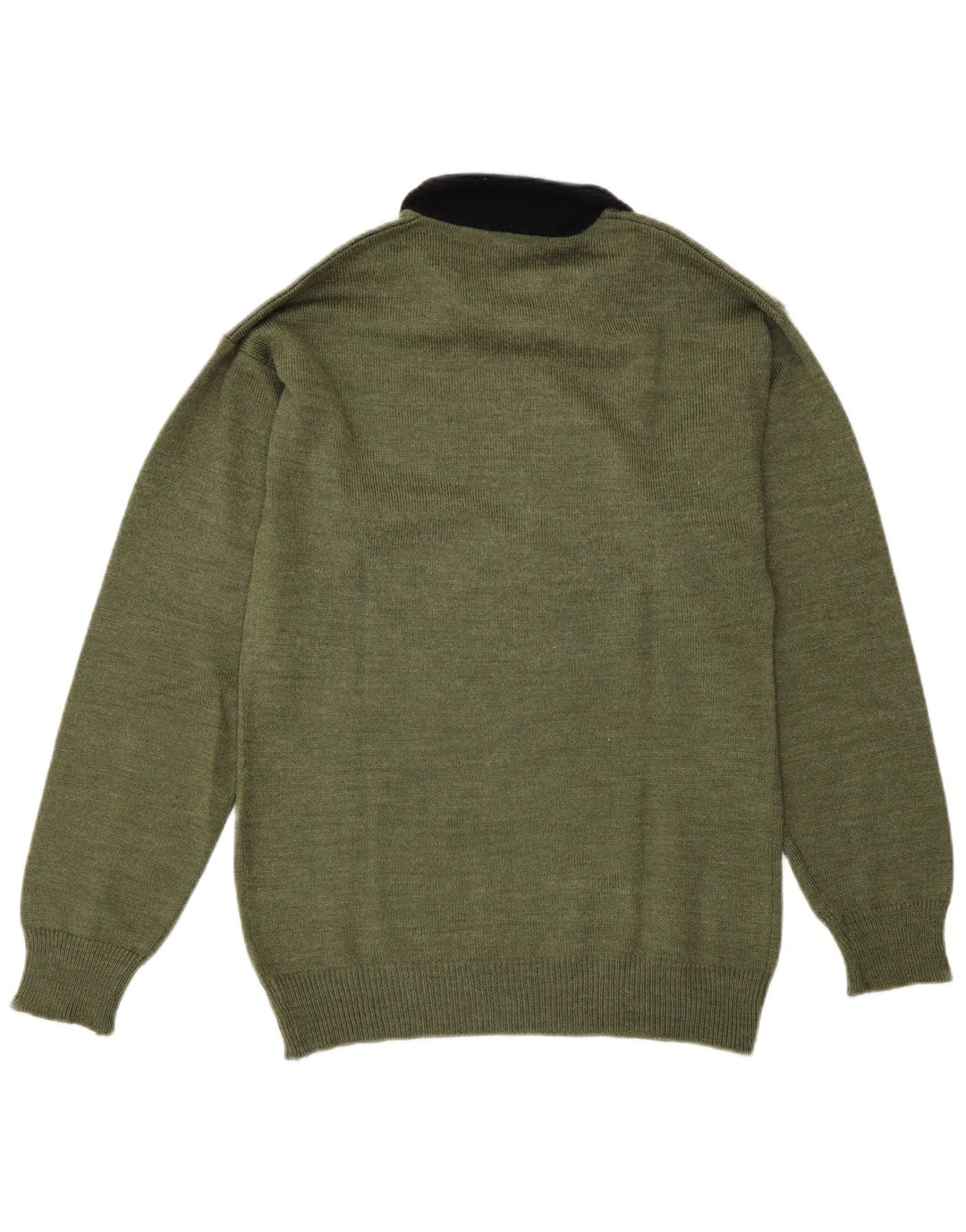 Vintage Mens Polo Neck Jumper Sweater Medium Green Colourblock