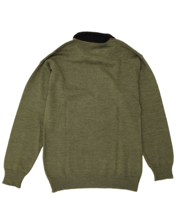 Vintage Mens Polo Neck Jumper Sweater Medium Green Colourblock