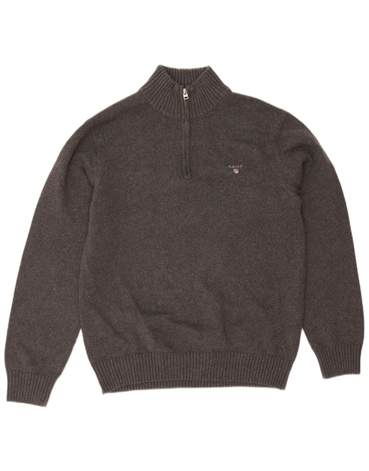 Gant Mens Zip Neck Jumper Sweater Large Grey Cotton