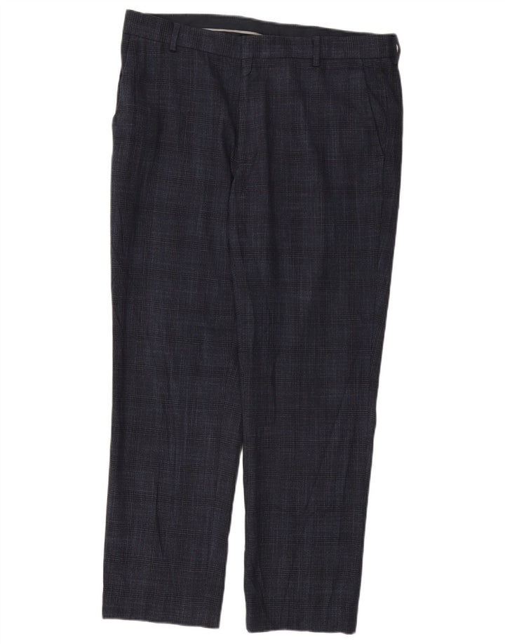 Marks & Spencer Mens Chino Trousers W34 L29 Navy Blue Houndstooth