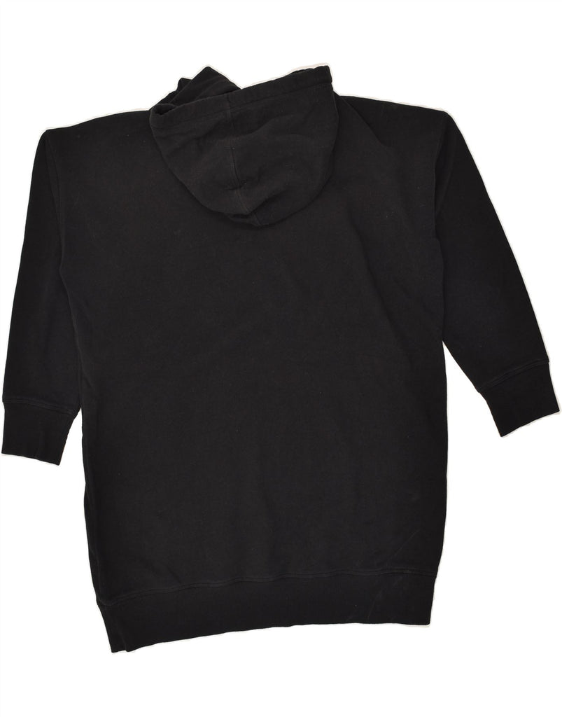 DKNY Womens Longline Graphic Hoodie Jumper UK 14 Medium Black Cotton | Vintage Dkny | Thrift | Second-Hand Dkny | Used Clothing | Messina Hembry 