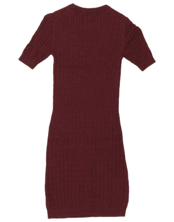 Jack Wills Womens 1/2 Sleeve Bodycon Dress UK 8 Small Burgundy Cotton