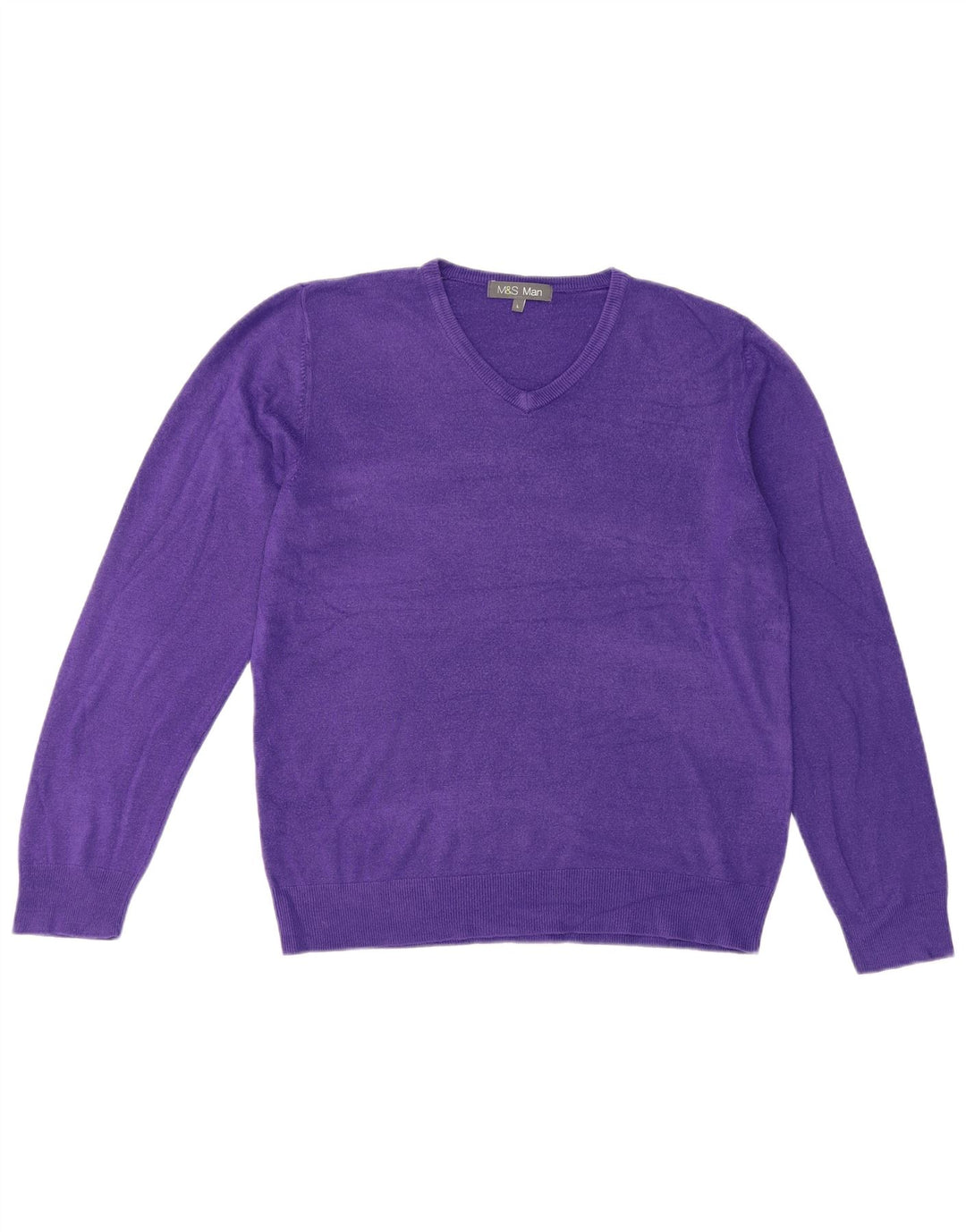 Marks & Spencer Mens V-Neck Jumper Sweater Large Purple Acrylic
