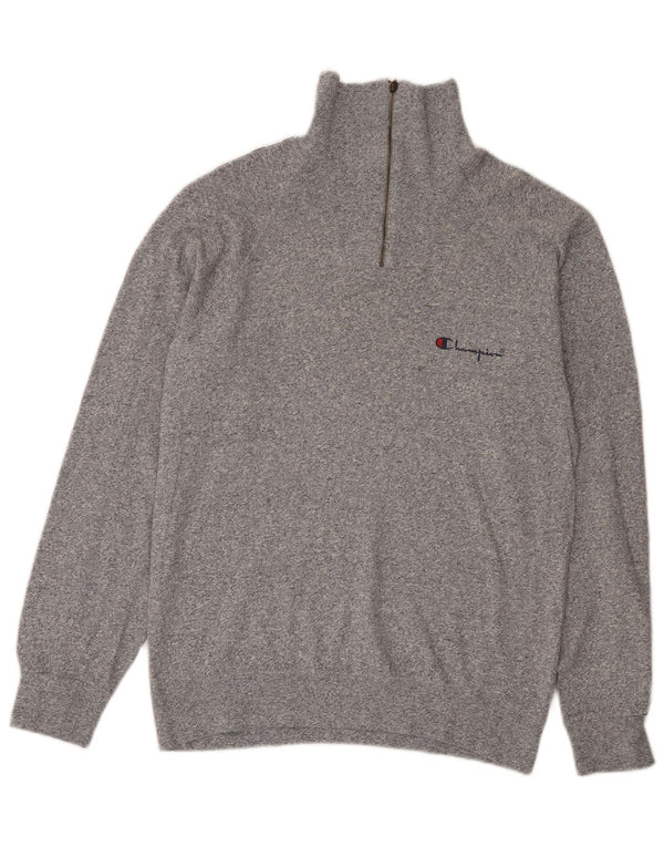 Champion Mens Zip Neck Sweatshirt Jumper Medium Grey Flecked Cotton