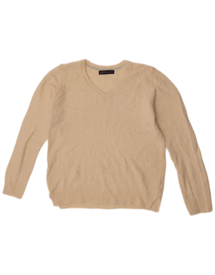 Marks & Spencer Womens V-Neck Jumper Sweater Medium Off White Wool