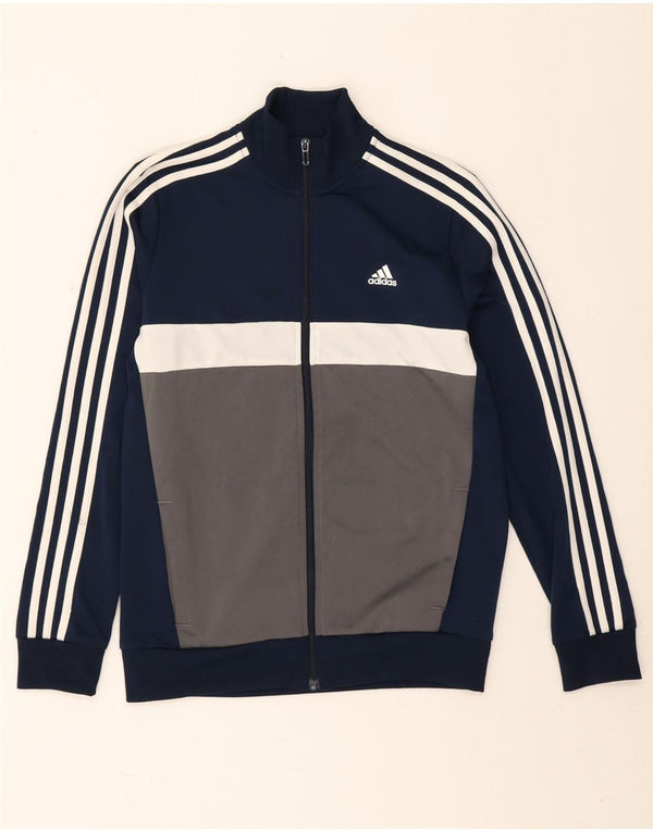 Adidas Boys Tracksuit Top Jacket 13-14 Years Navy Blue Colourblock