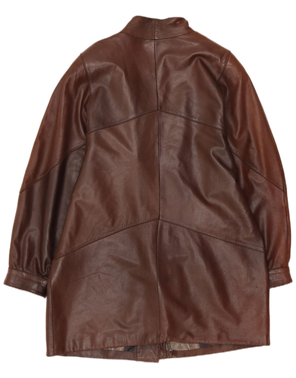 Vintage Womens Oversized Leather Coat UK 14 Medium Brown