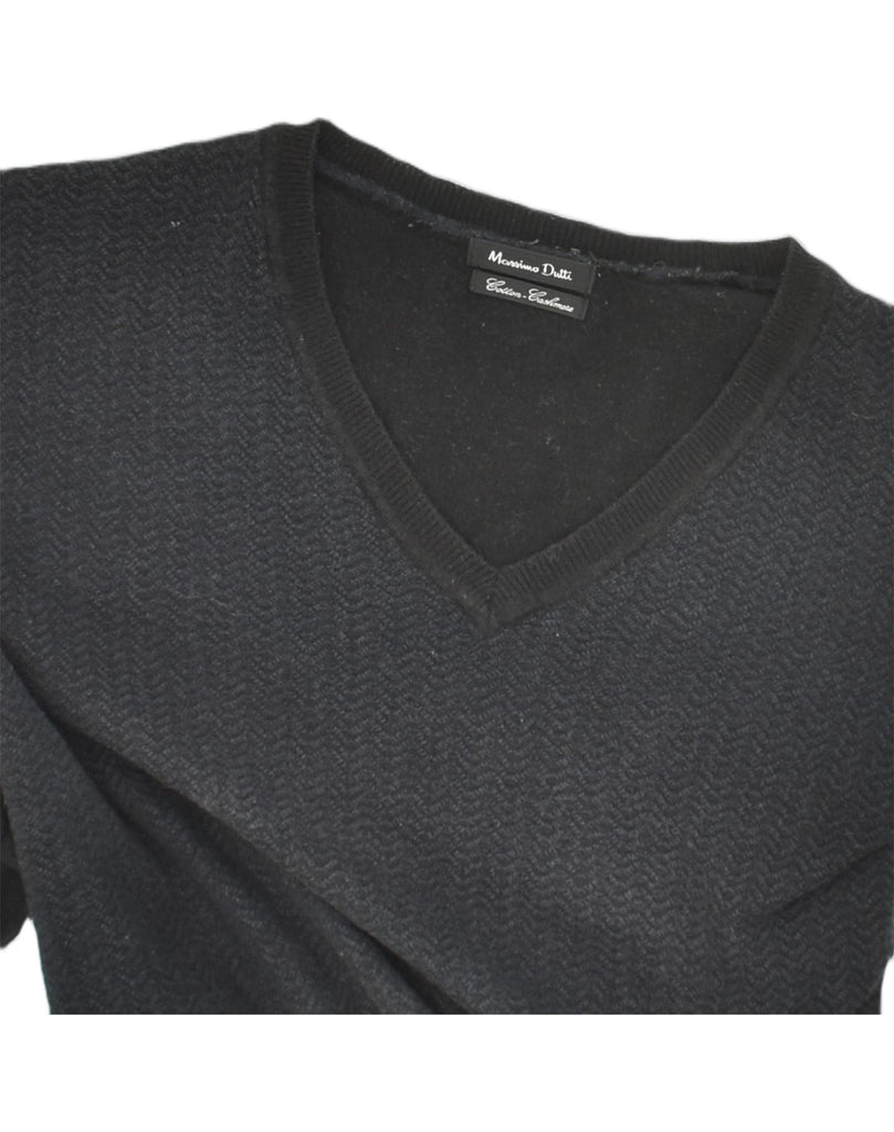 MASSIMO DUTTI Mens Slim Fit V-Neck Jumper Sweater Large Navy Blue Cotton | Vintage Massimo Dutti | Thrift | Second-Hand Massimo Dutti | Used Clothing | Messina Hembry 