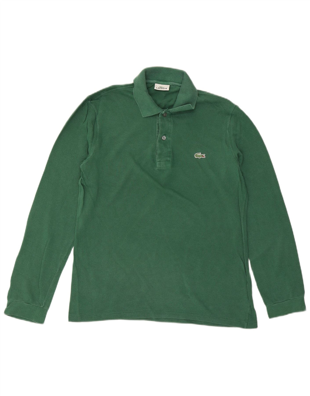 LACOSTE Mens Long Sleeve Polo Shirt Size 3 Small Green Cotton