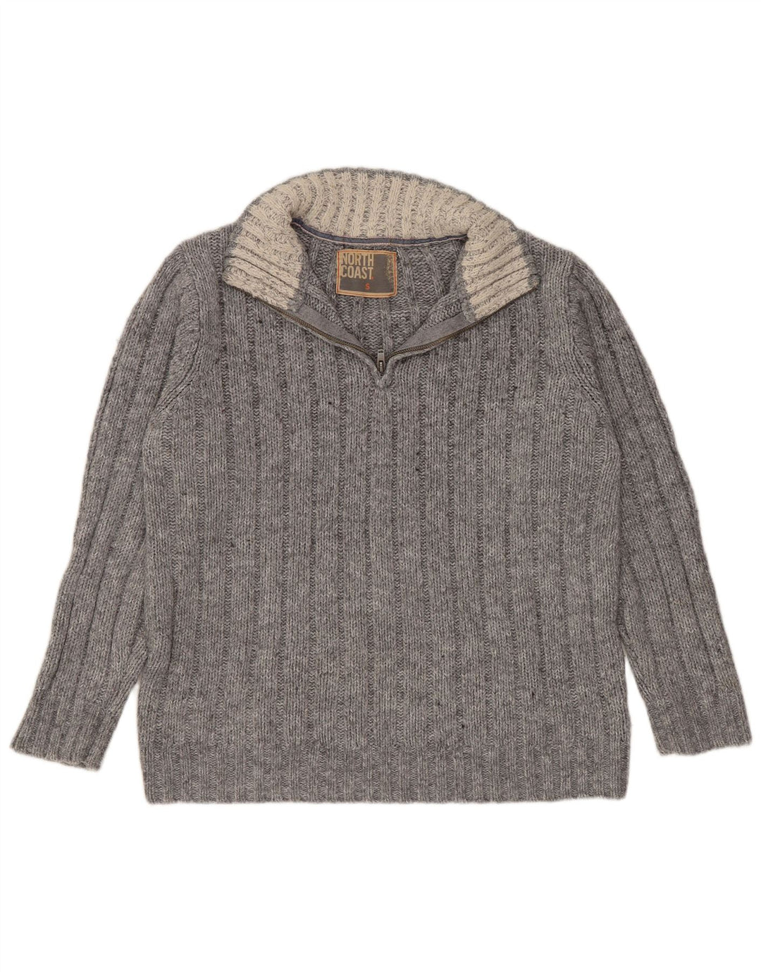 MARKS & SPENCER Mens Zip Neck Jumper Sweater Small Grey Acrylic