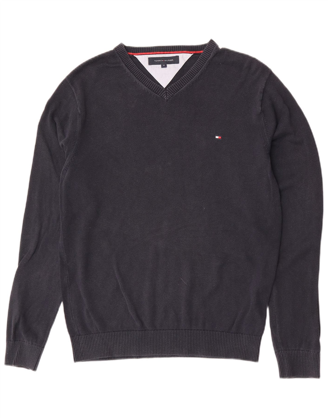 Tommy Hilfiger Mens V-Neck Jumper Sweater Medium Navy Blue Cotton