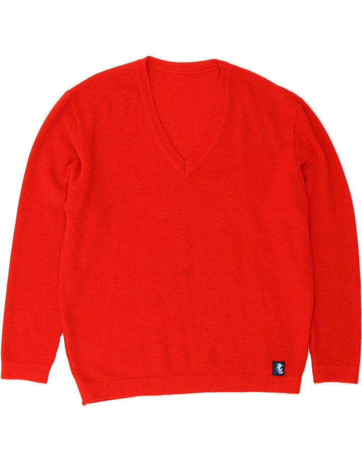VINTAGE Mens V-Neck Jumper Sweater Large Red Vintage Vintage and Second-Hand Vintage from Messina Hembry 