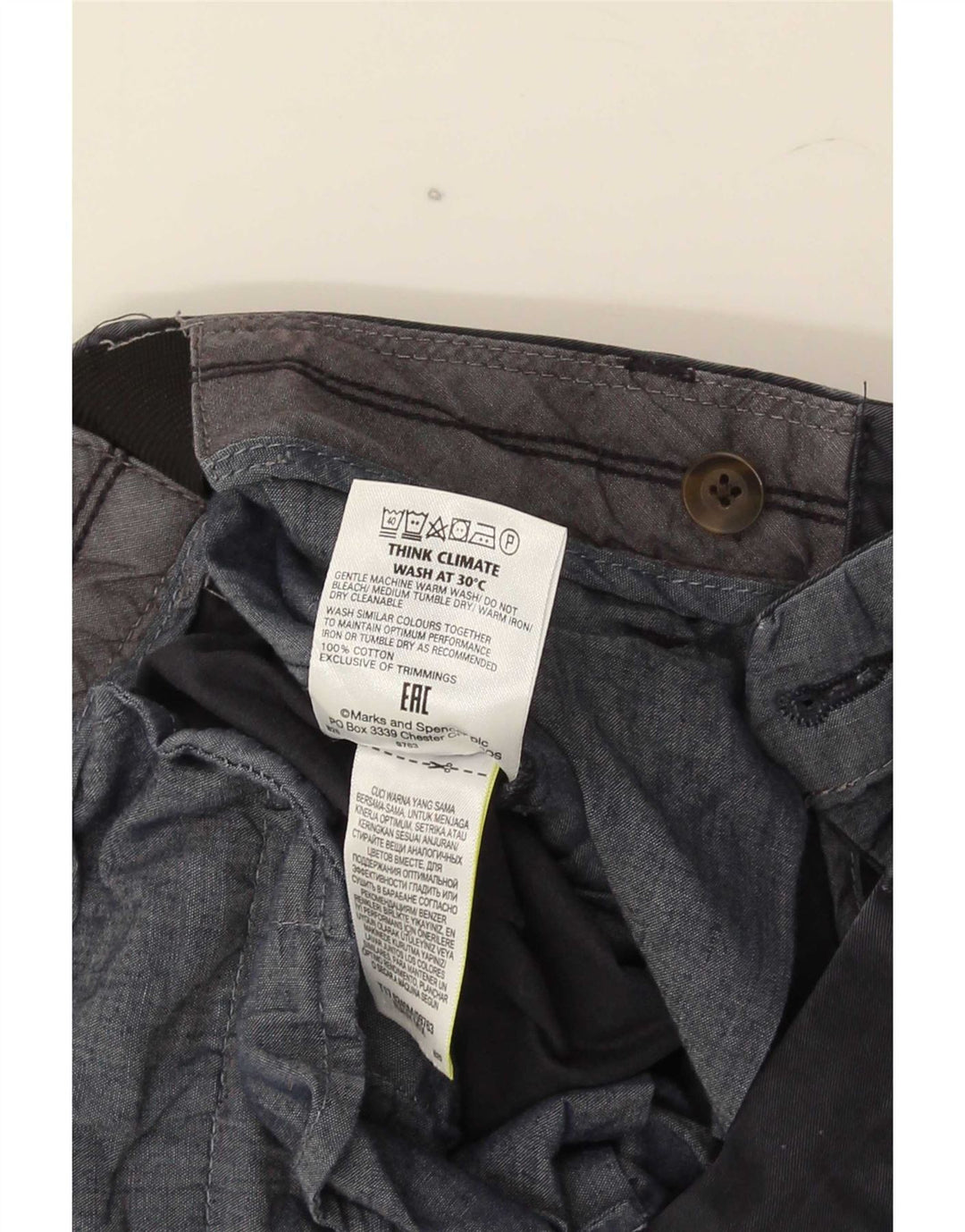 Marks & Spencer Mens Regular Chino Trousers W34 L29 Navy Blue Cotton