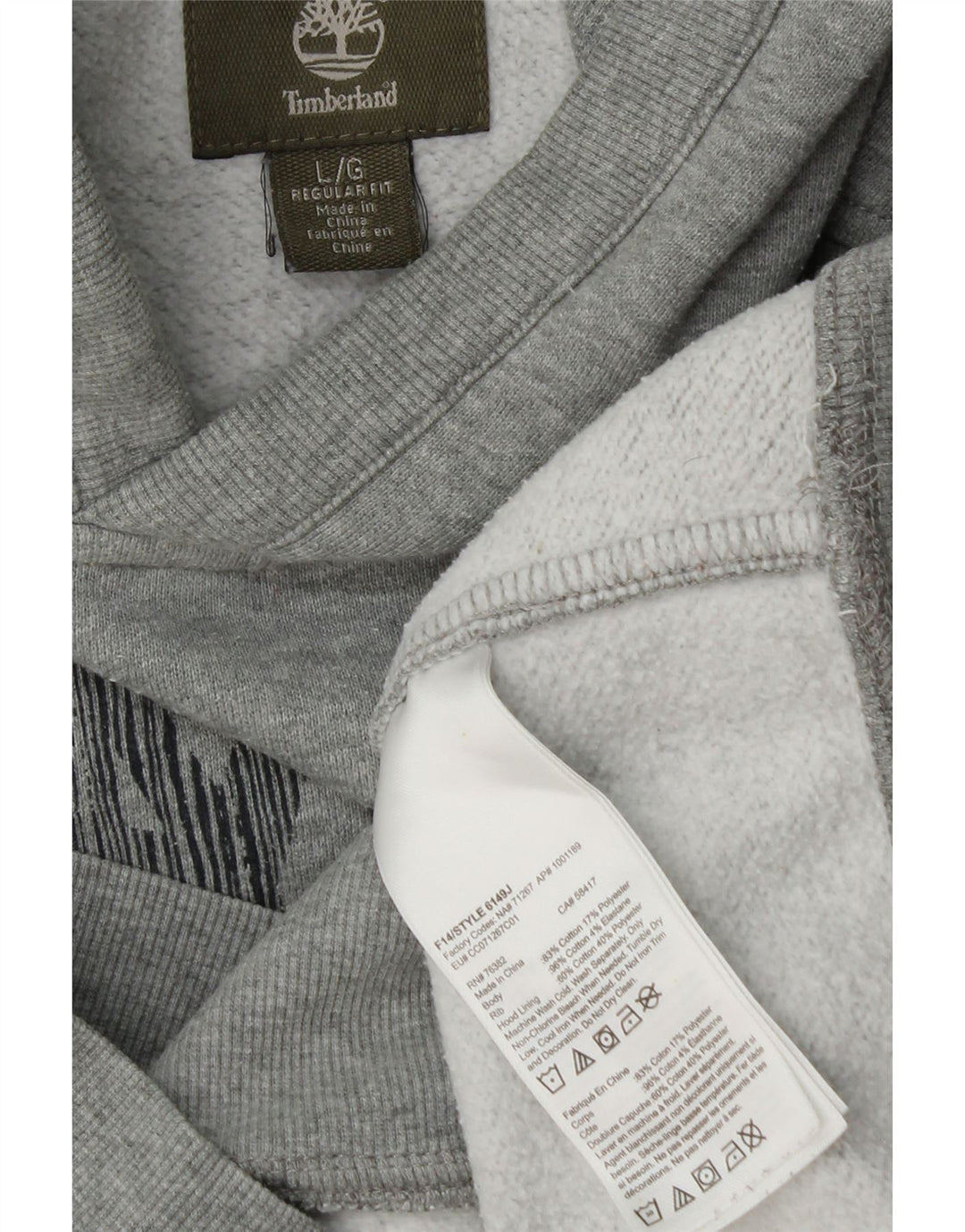 TIMBERLAND Mens Graphic Regular Fit Hoodie Jumper Large Grey Flecked