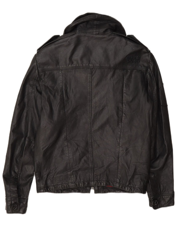 Superdry Womens Military Leather Jacket UK 10 Small Black