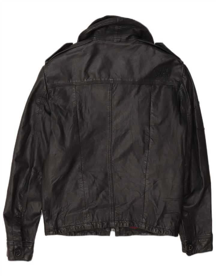 Superdry Womens Military Leather Jacket UK 10 Small Black