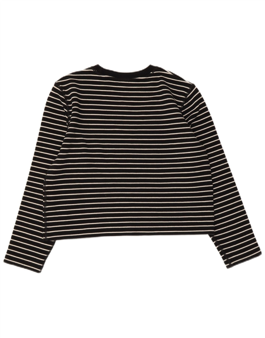 Massimo Dutti Womens Top Long Sleeve UK 14 Medium Black Striped Cotton