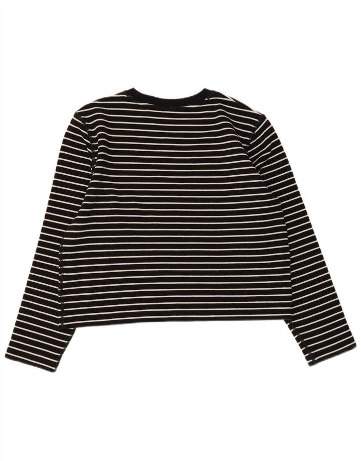 Massimo Dutti Womens Top Long Sleeve UK 14 Medium Black Striped Cotton